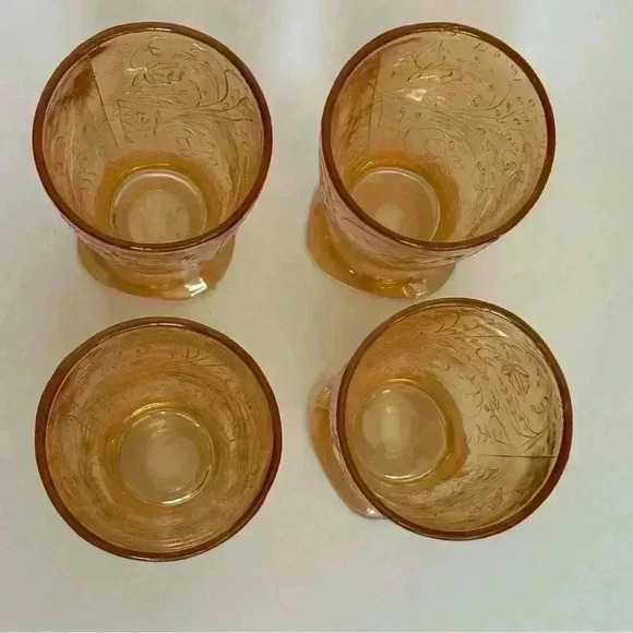 Set of 4 1950s depression  glass Jeanette Louisa Floragold iridescent tumblers - Picture 3 of 9